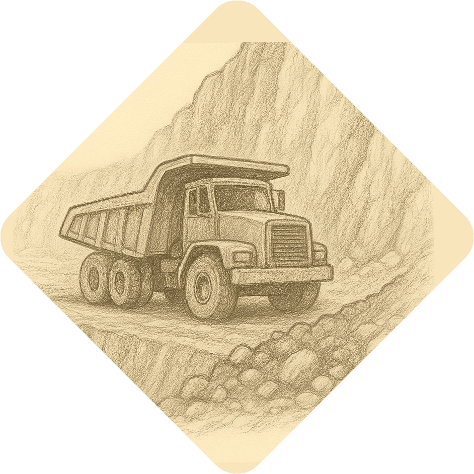 heavy-duty dump truck operating in a quarry site, transporting rocks and gravel for construction and mining purposes