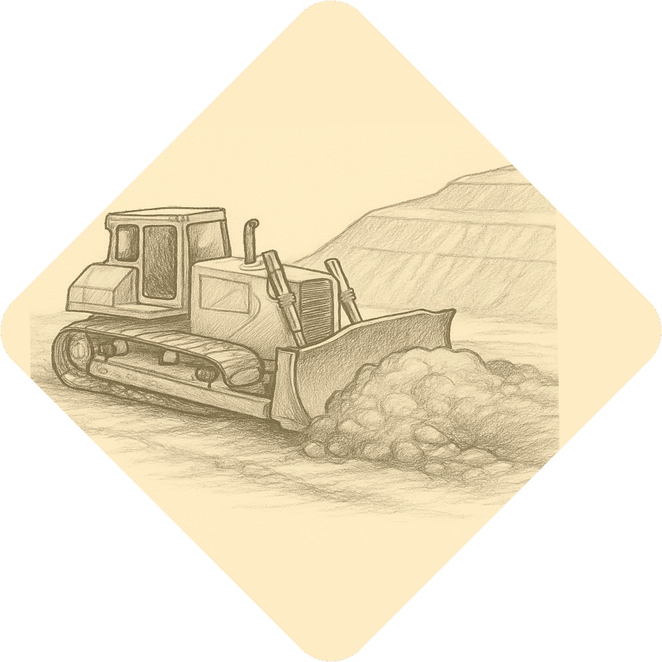 Bulldozer pushing rocks on a construction or mining site, illustrating heavy equipment in earthmoving operations