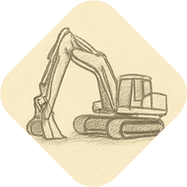 excavator in diamond-shaped construction sign indicating construction or excavation zone